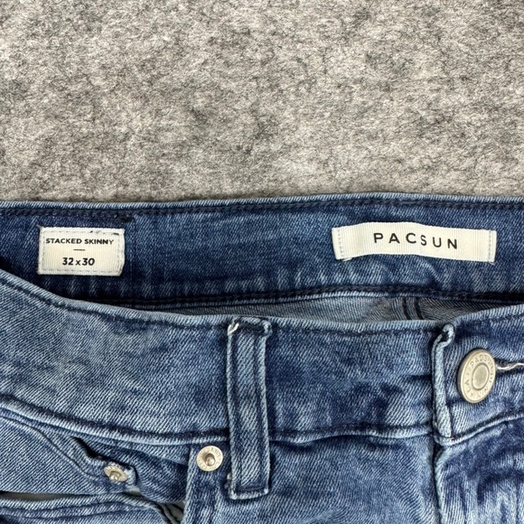 PacSun Stacked Skinny Distressed Blue Jeans Mens Size 32x30 - Picture 4 of 12